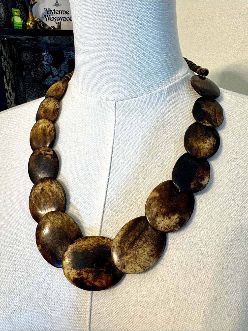 Vintage Brown Marbled Stone-Look Statement Necklace